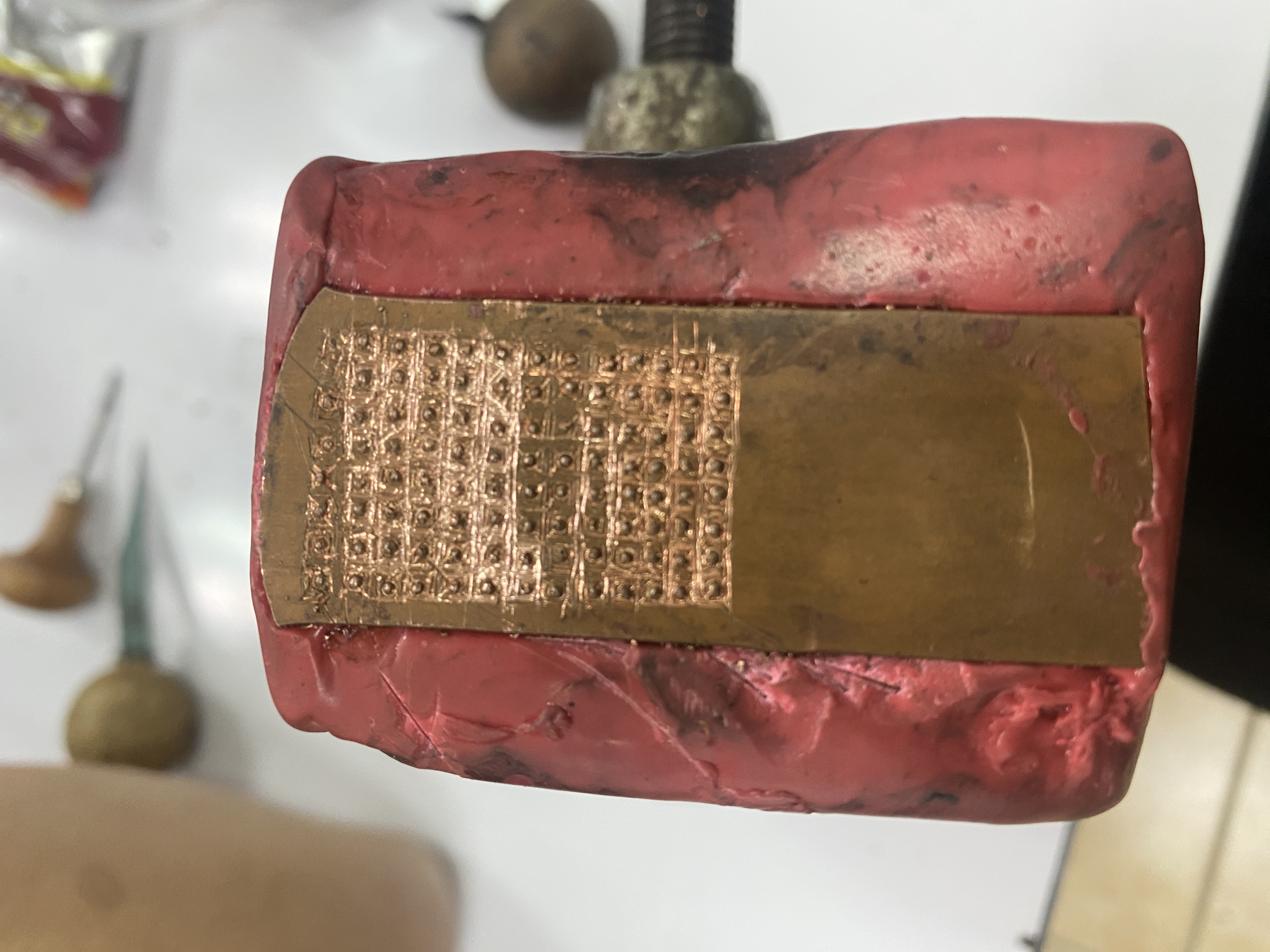 Engraved copper plate on pitch bowl